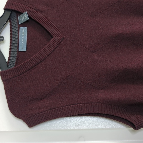 Oscar De La Renta Men's 100% Cotton Sweater Vest Burgundy Diamond Size L - Picture 4 of 11